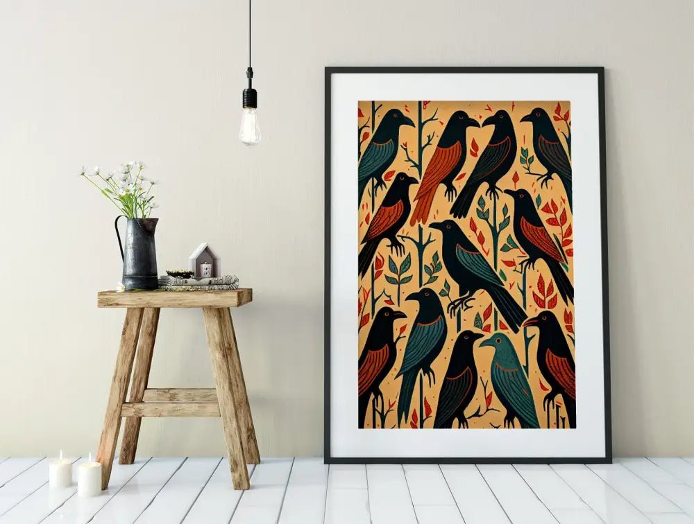 The Black Crows Folk Art Poster No Frame For Your Space Frameless AI Generated Decorative Print by My Store