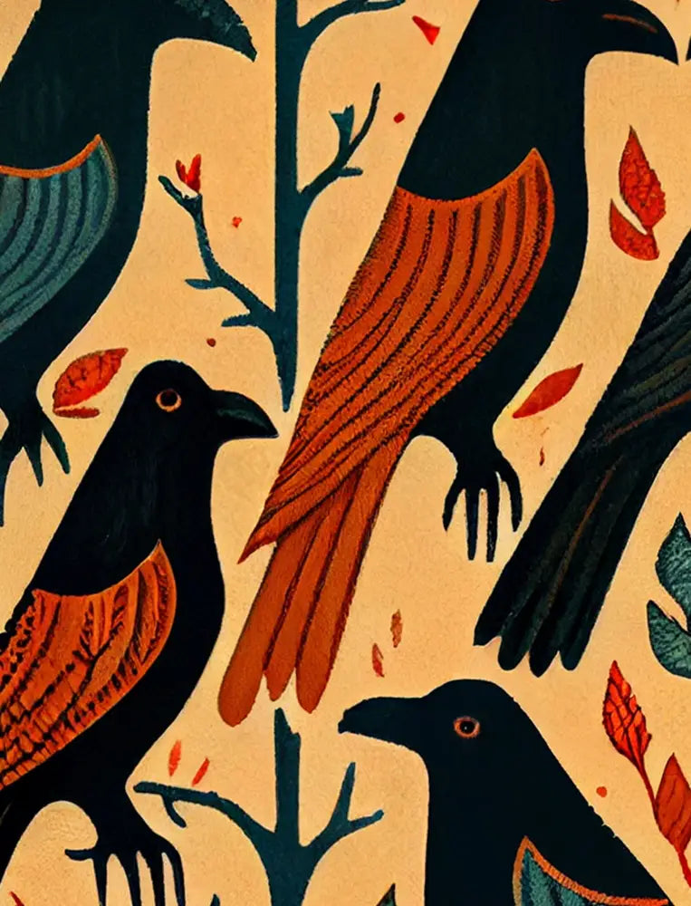 The Black Crows Folk Art Poster No Frame For Your Space Frameless AI Generated Decorative Print by My Store