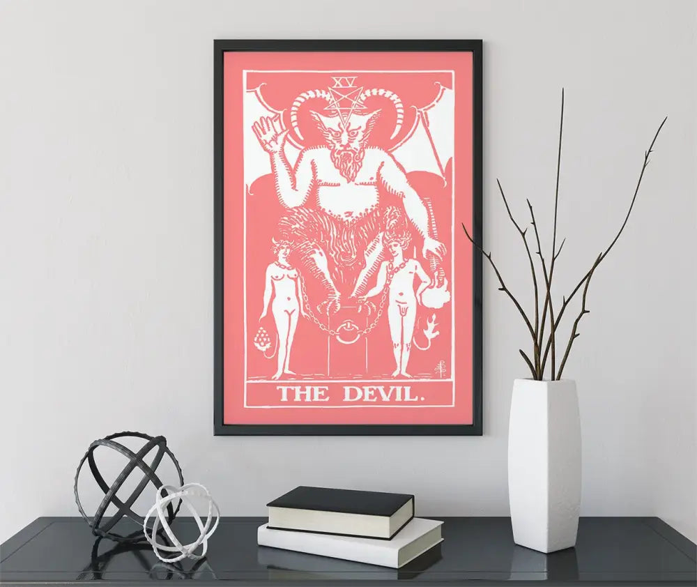 The Devil Tarot Card Print Pink And White No Frame Poster by My Store