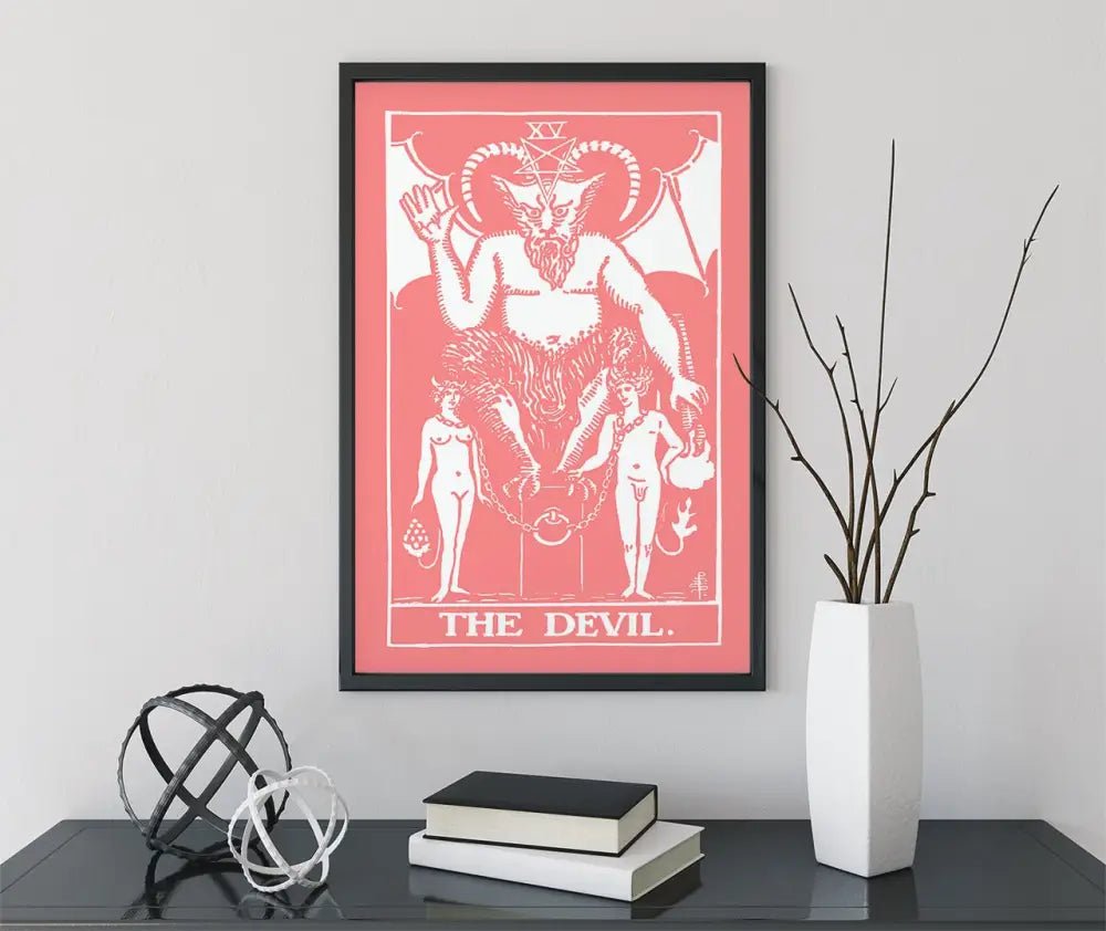 The Devil Tarot Card Print Pink And White No Frame Poster by My Store