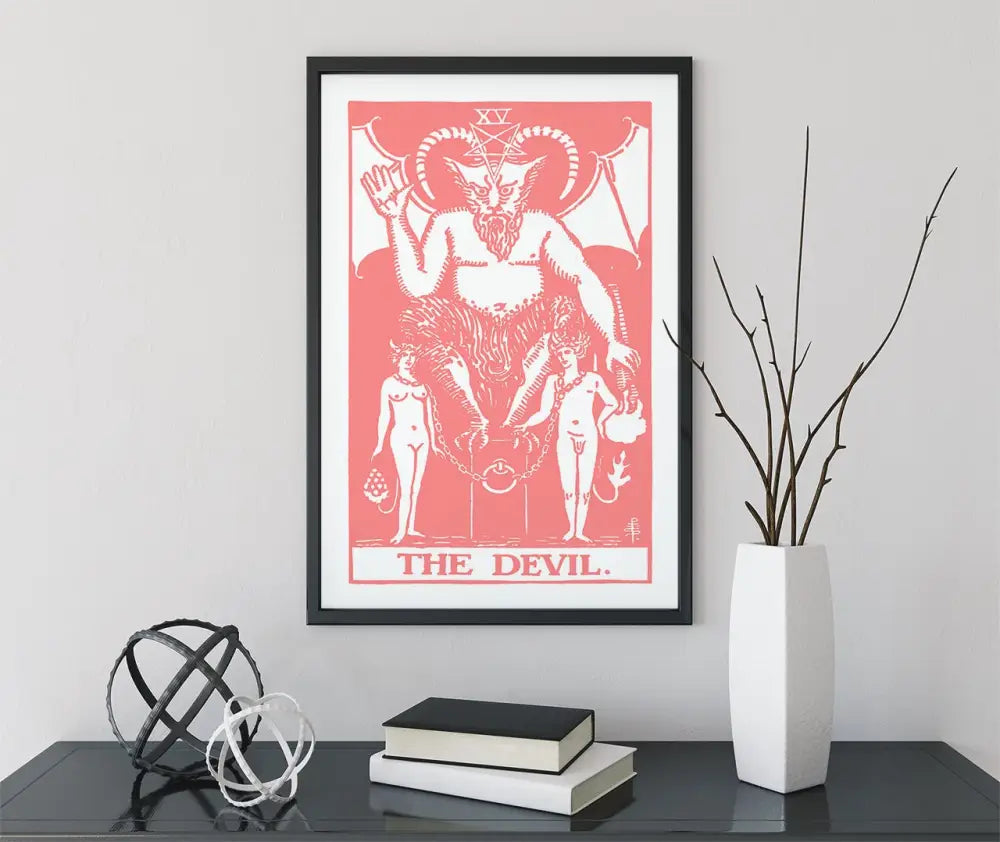 The Devil Tarot Card Print Pink And White No Frame Poster by My Store