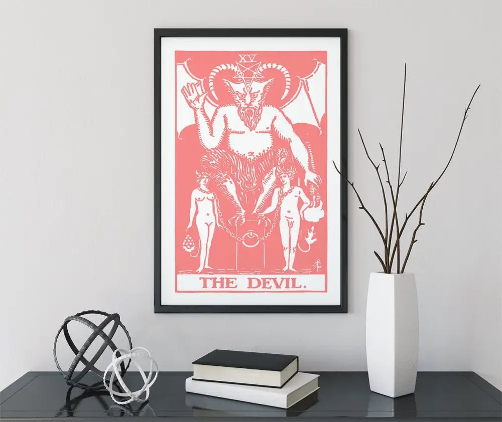 The Devil Tarot Card Print Pink And White No Frame Poster by My Store