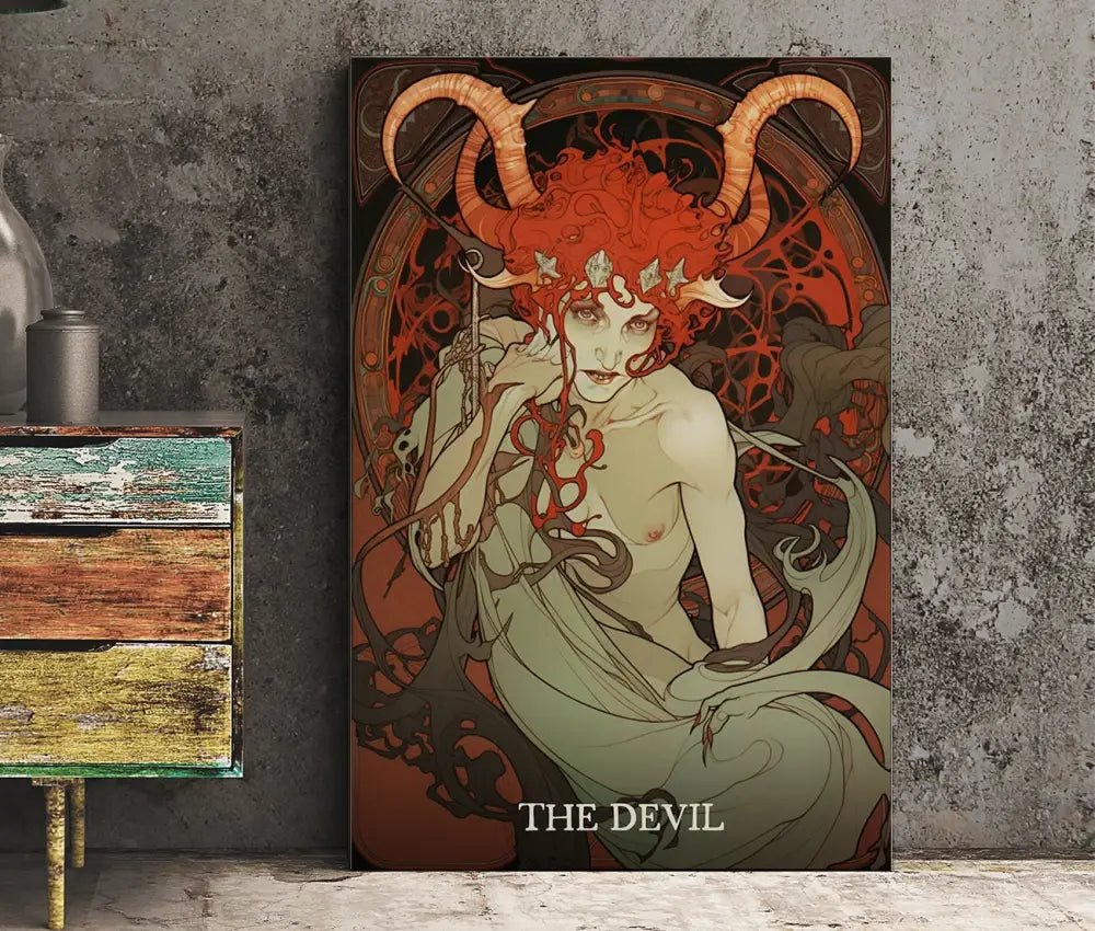 The Devil Tarot Card Print Unframed Poster Featuring Baphomet Artwork In Dark Tones No Frame by My Store