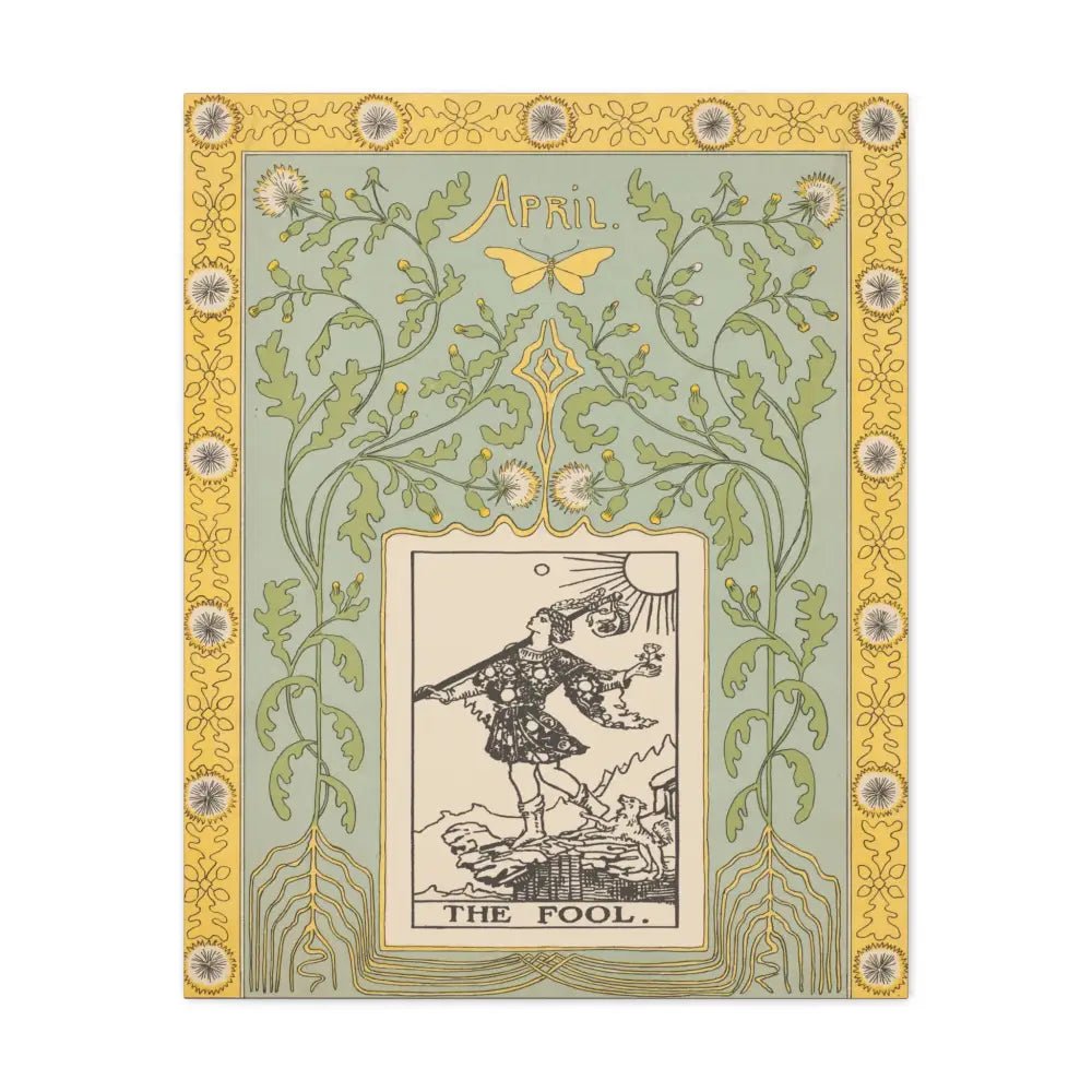 The Fool Tarot Canvas Wall Art with The Fool Card, Inspirational Home Decor, Yellow and Green, Tarot Wall Art, Vintage Style Canvas - DesignBohemian