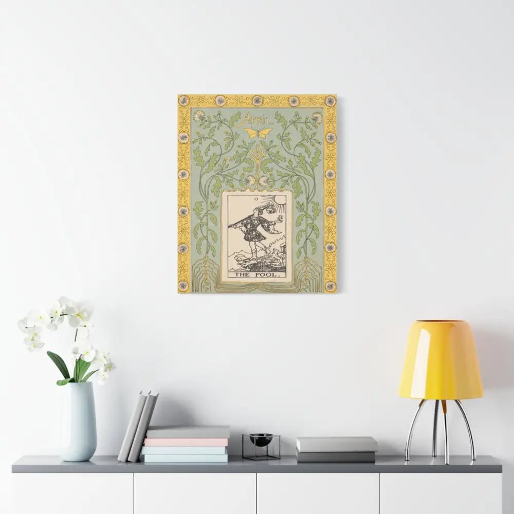 The Fool Tarot Canvas Wall Art with The Fool Card, Inspirational Home Decor, Yellow and Green, Tarot Wall Art, Vintage Style Canvas - DesignBohemian