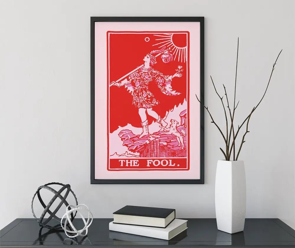The Fool Tarot Card Print Red And Pink Poster No Frame by My Store