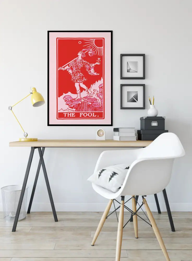 The Fool Tarot Card Print Red And Pink Poster No Frame by My Store