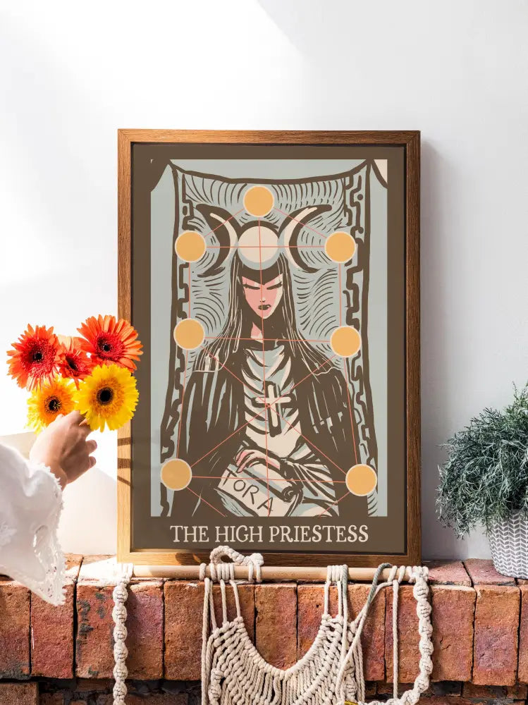 The High Priestess Tarot Print Vintage Brown Poster Nouveau Card Art for Elegant Wall Decor by My Store