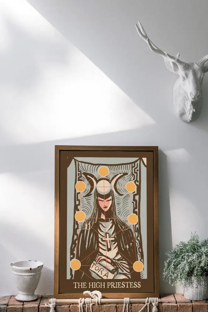 The High Priestess Tarot Print Vintage Brown Poster Nouveau Card Art for Elegant Wall Decor by My Store