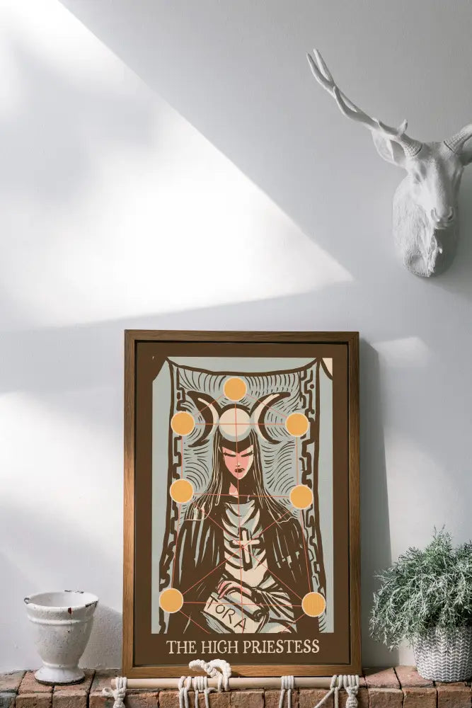 The High Priestess Tarot Print Vintage Brown Poster Nouveau Card Art for Elegant Wall Decor by My Store