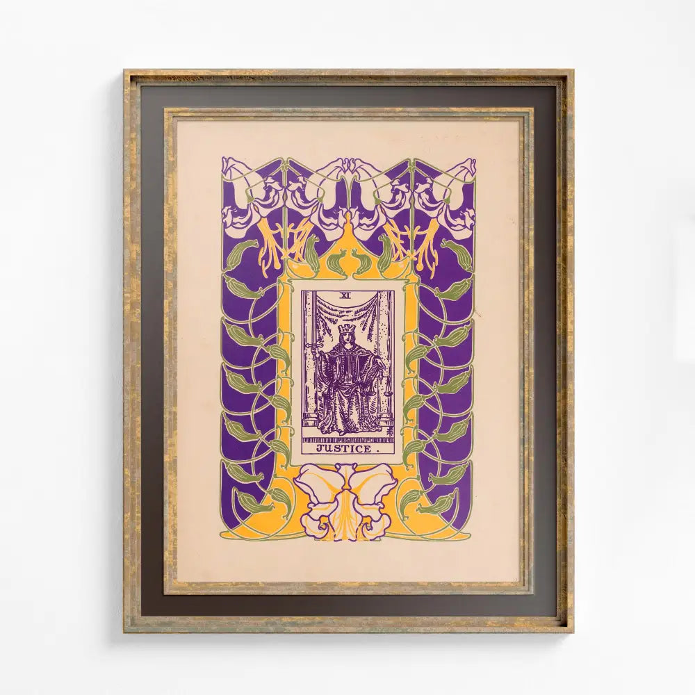 The Justice Card Print Floral Nouveau Tarot Art In Rich Purple And Green Hues For Vintage Decor by My Store