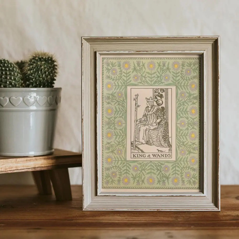 The King Of Wands Print Vintage Shabby Chic Tarot Poster Green For Elegant Wall Decor by My Store