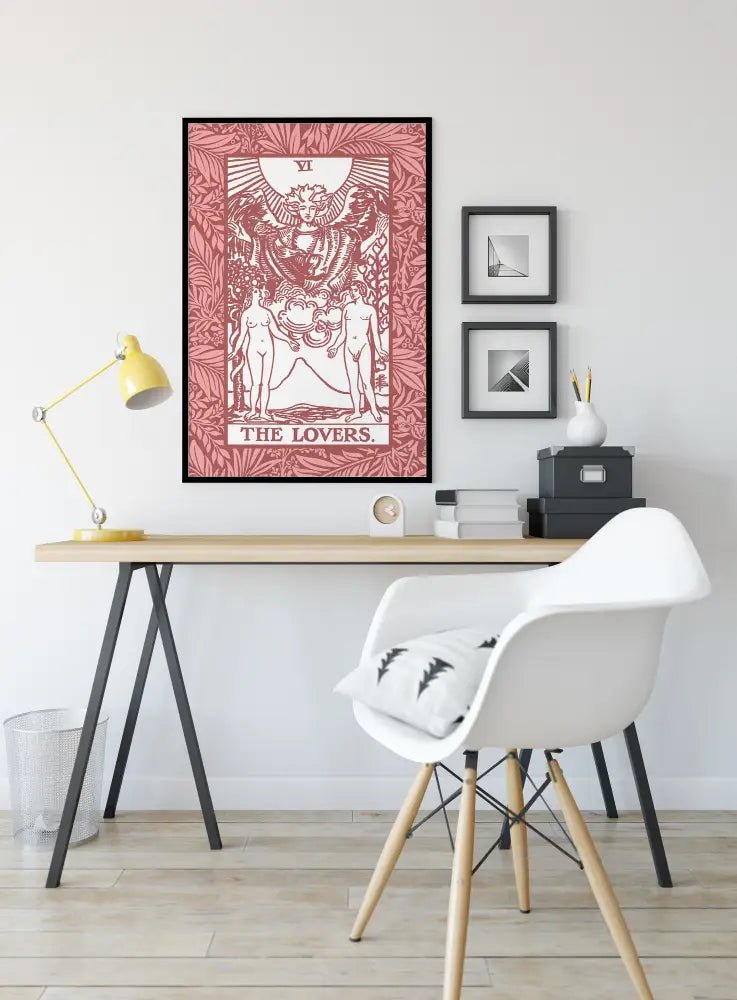 The Lovers Pink Tarot Card Print Love Poster No Frame Elegant Wall Art For Modern Decor by My Store