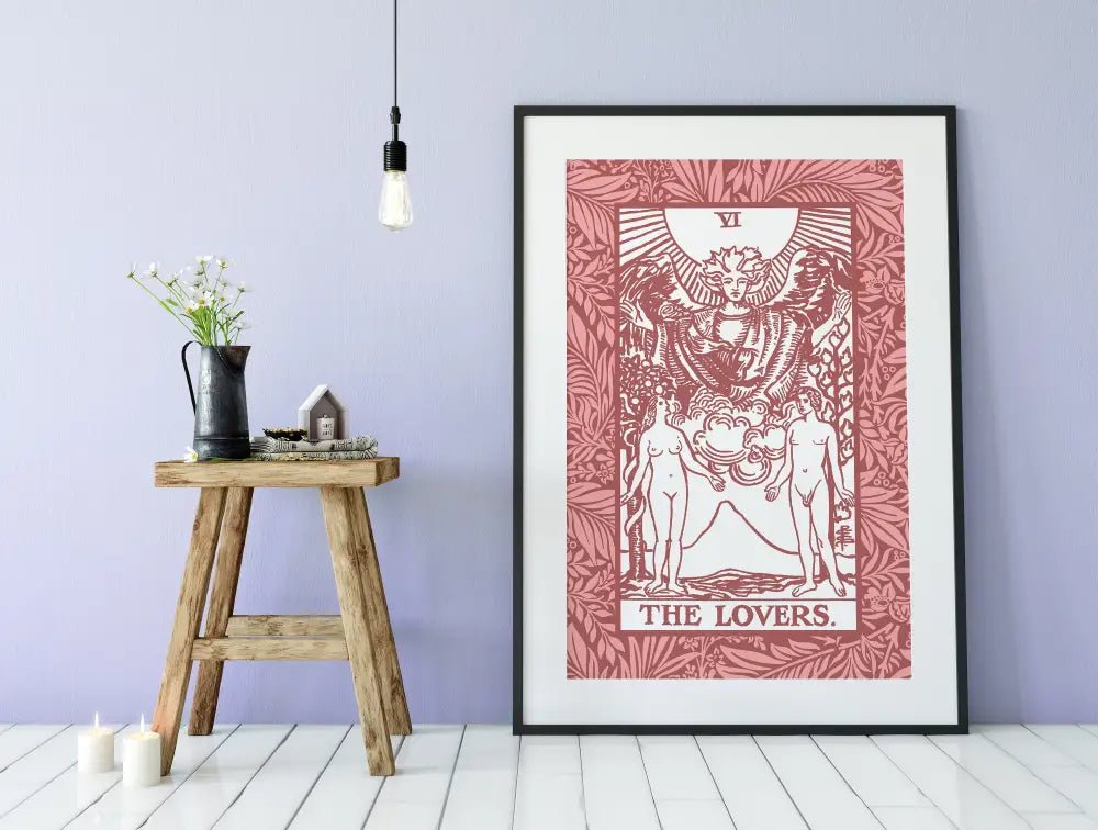 The Lovers Pink Tarot Card Print Love Poster No Frame Elegant Wall Art For Modern Decor by My Store