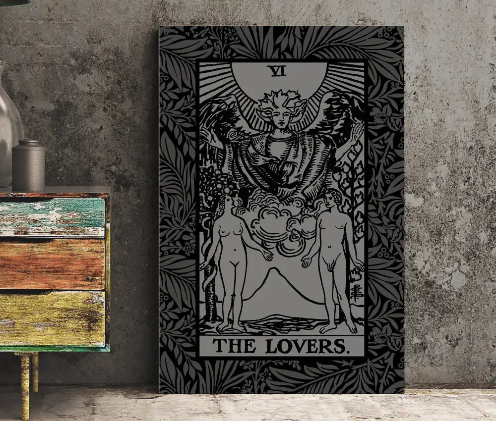 The Lovers Tarot Card Gray Print Poster No Frame by My Store