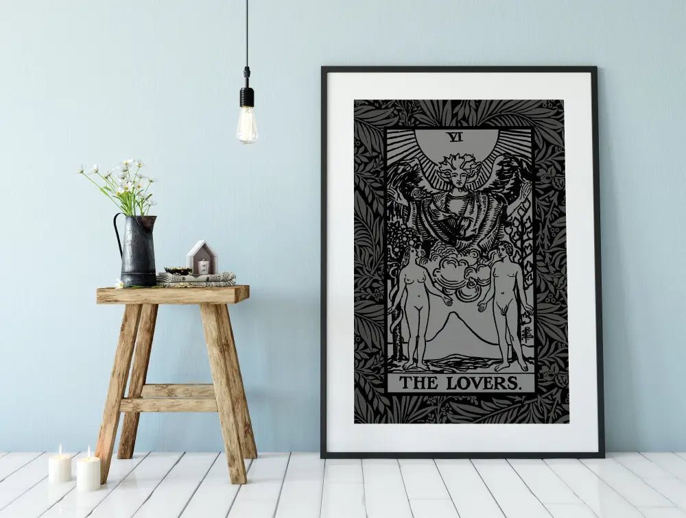The Lovers Tarot Card Gray Print Poster No Frame by My Store