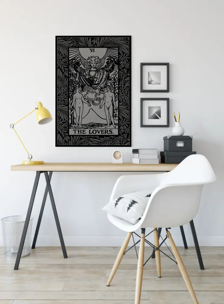The Lovers Tarot Card Gray Print Poster No Frame by My Store