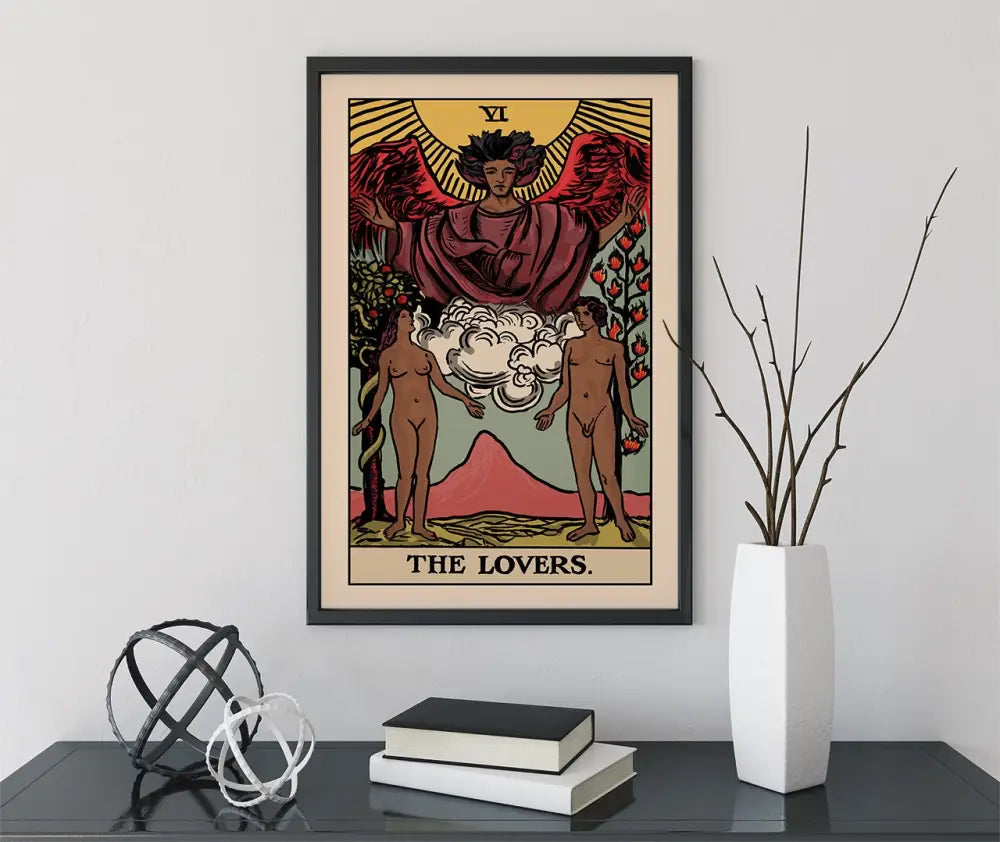 The Lovers Tarot Card Print Black Poster By Printagrams No Frame Wall Art For Lovers Gift Idea by My Store