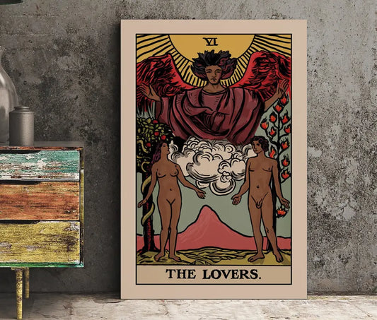 The Lovers Tarot Card Print Black Poster By Printagrams No Frame Wall Art For Lovers Gift Idea by My Store