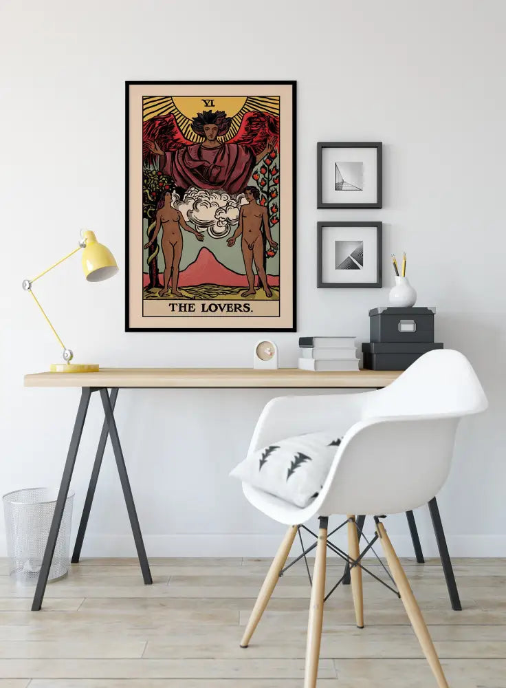 The Lovers Tarot Card Print Black Poster By Printagrams No Frame Wall Art For Lovers Gift Idea by My Store