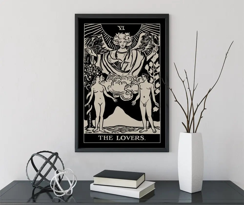 The Lovers Tarot Card Print By Printagrams Black Print Wall Art For Home Decor Gallery Quality by My Store