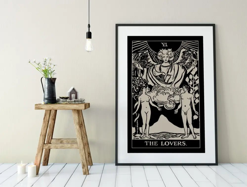 The Lovers Tarot Card Print By Printagrams Black Print Wall Art For Home Decor Gallery Quality by My Store