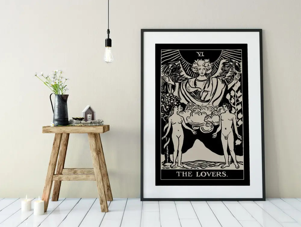 The Lovers Tarot Card Print By Printagrams Black Print Wall Art For Home Decor Gallery Quality by My Store