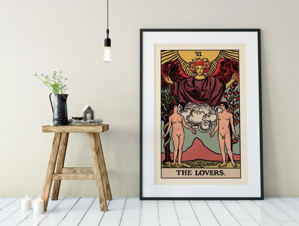 The Lovers Tarot Card Print By Printagrams No Frame Romantic Tarot Art Poster For Home Decor by My Store