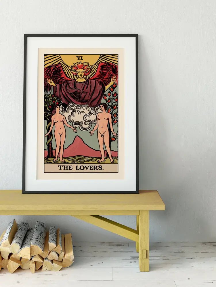 The Lovers Tarot Card Print By Printagrams No Frame Romantic Tarot Art Poster For Home Decor by My Store