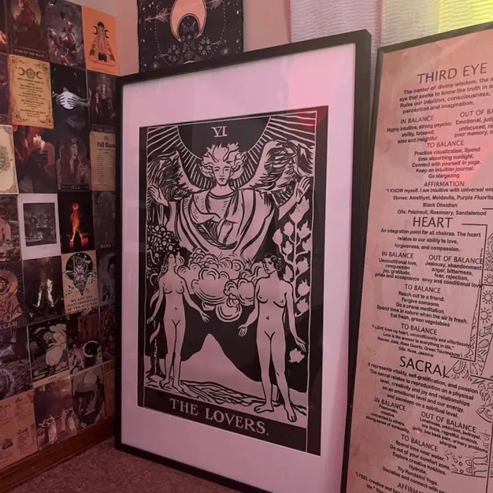 The Lovers Tarot Card Print Two Women Lovers Black Poster No Frame Wall Art Decor by My Store