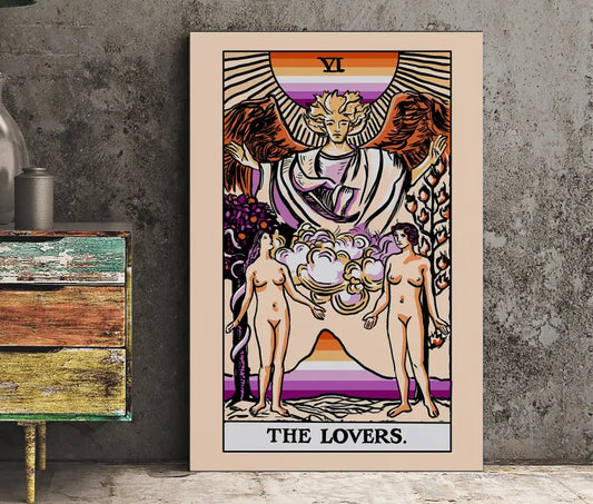 The Lovers Tarot Card Print Two Women Lovers Lesbian Flag Tarot Poster No Frame Included by My Store