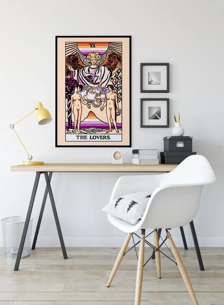 The Lovers Tarot Card Print Two Women Lovers Lesbian Flag Tarot Poster No Frame Included by My Store
