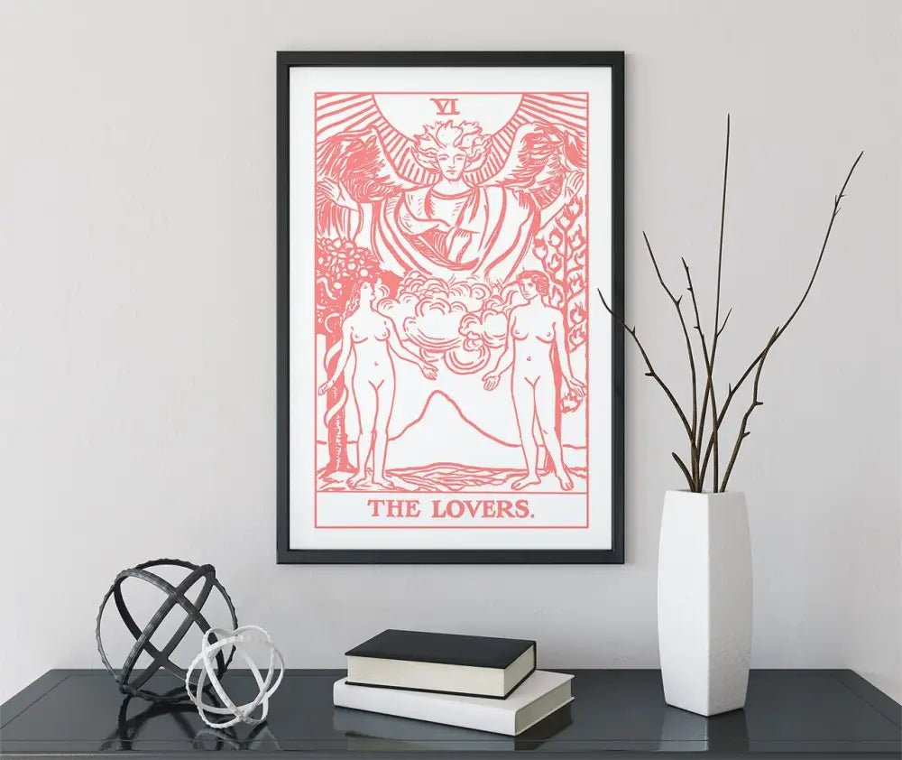 The Lovers Tarot Card Print Two Women Pink and White No Frame by My Store