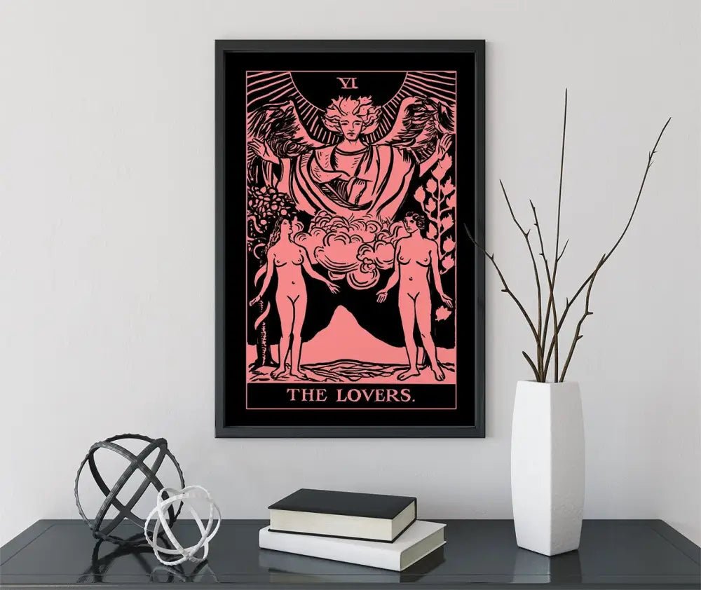 The Lovers Tarot Card Print Two Women Pink and White No Frame by My Store