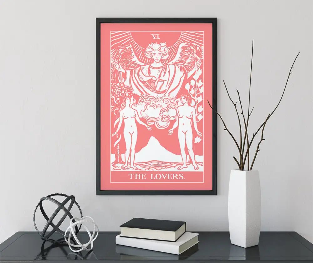 The Lovers Tarot Card Print Two Women Pink and White No Frame by My Store