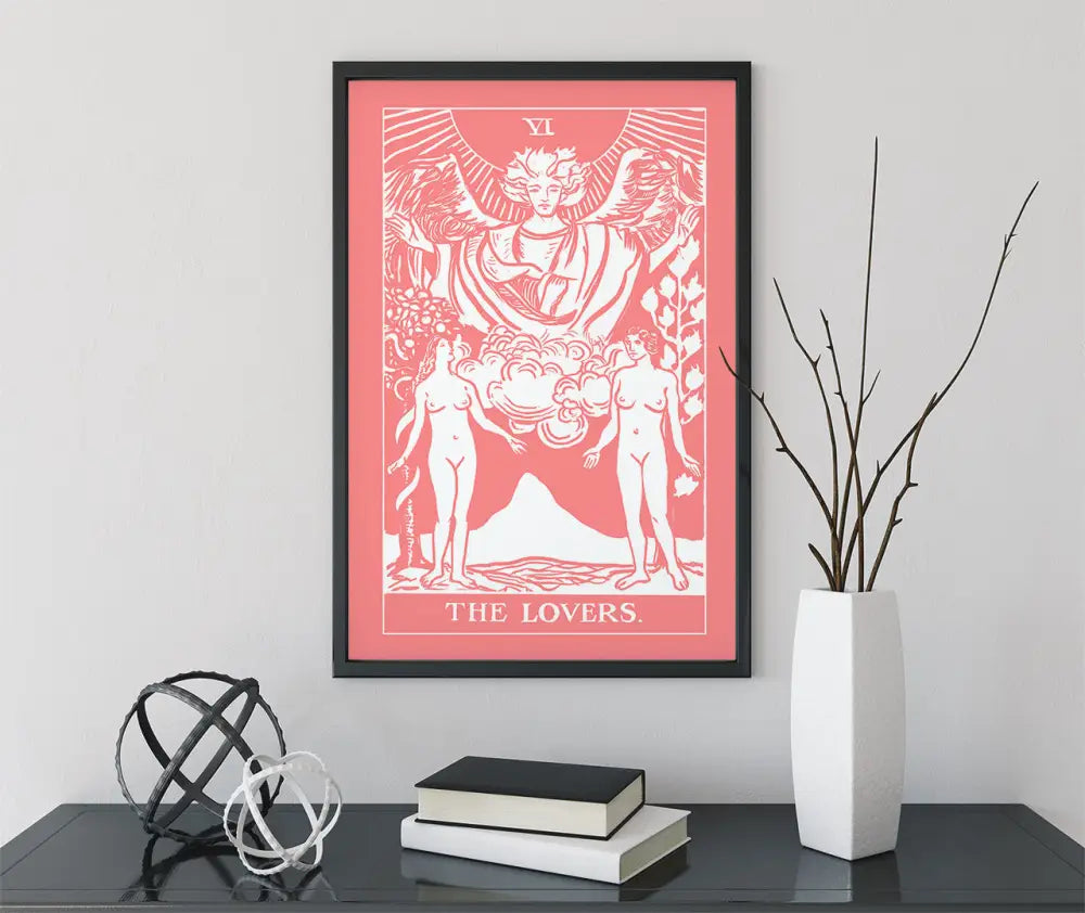 The Lovers Tarot Card Print Two Women Pink and White No Frame by My Store