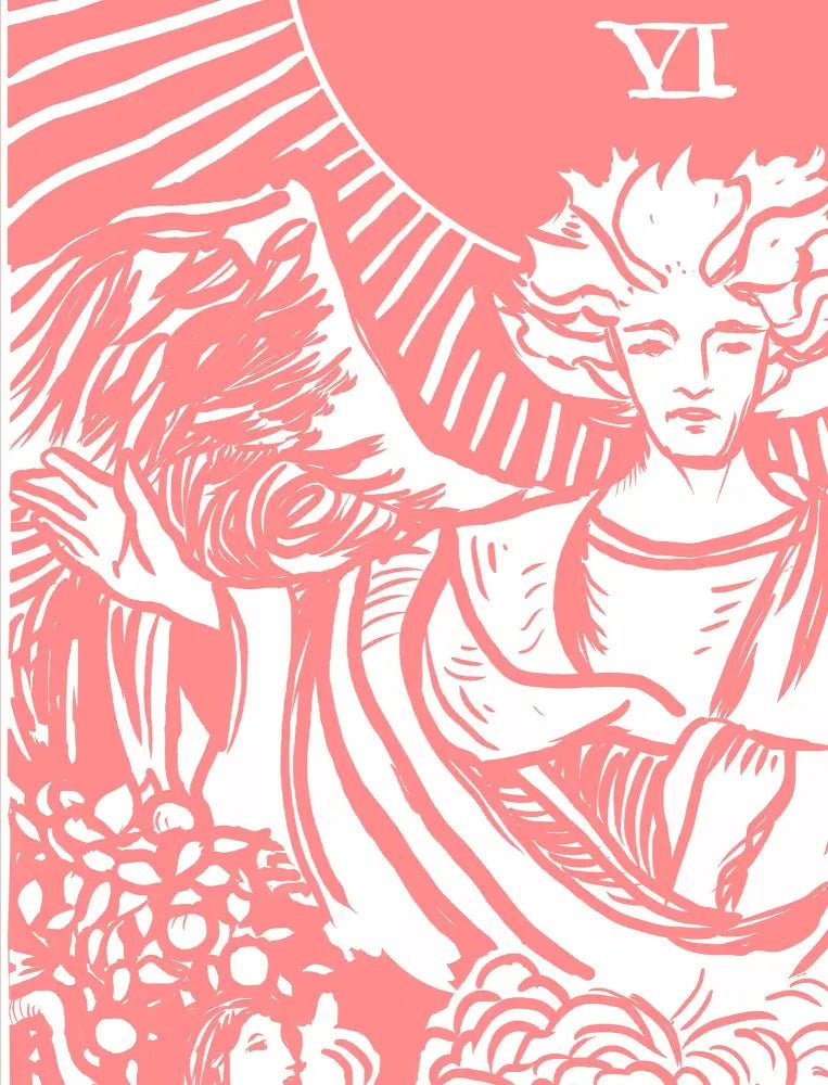 The Lovers Tarot Card Print Two Women Pink and White No Frame by My Store