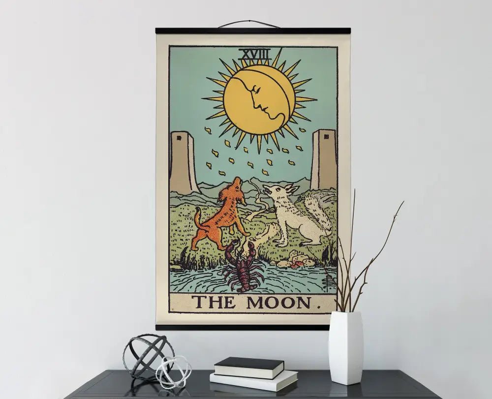 The Moon Tarot Card Canvas Wall Hanging Tapestry Rider Waite Print by My Store