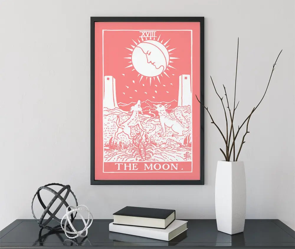 The Moon Tarot Card Print Pink and White Poster No Frame by My Store