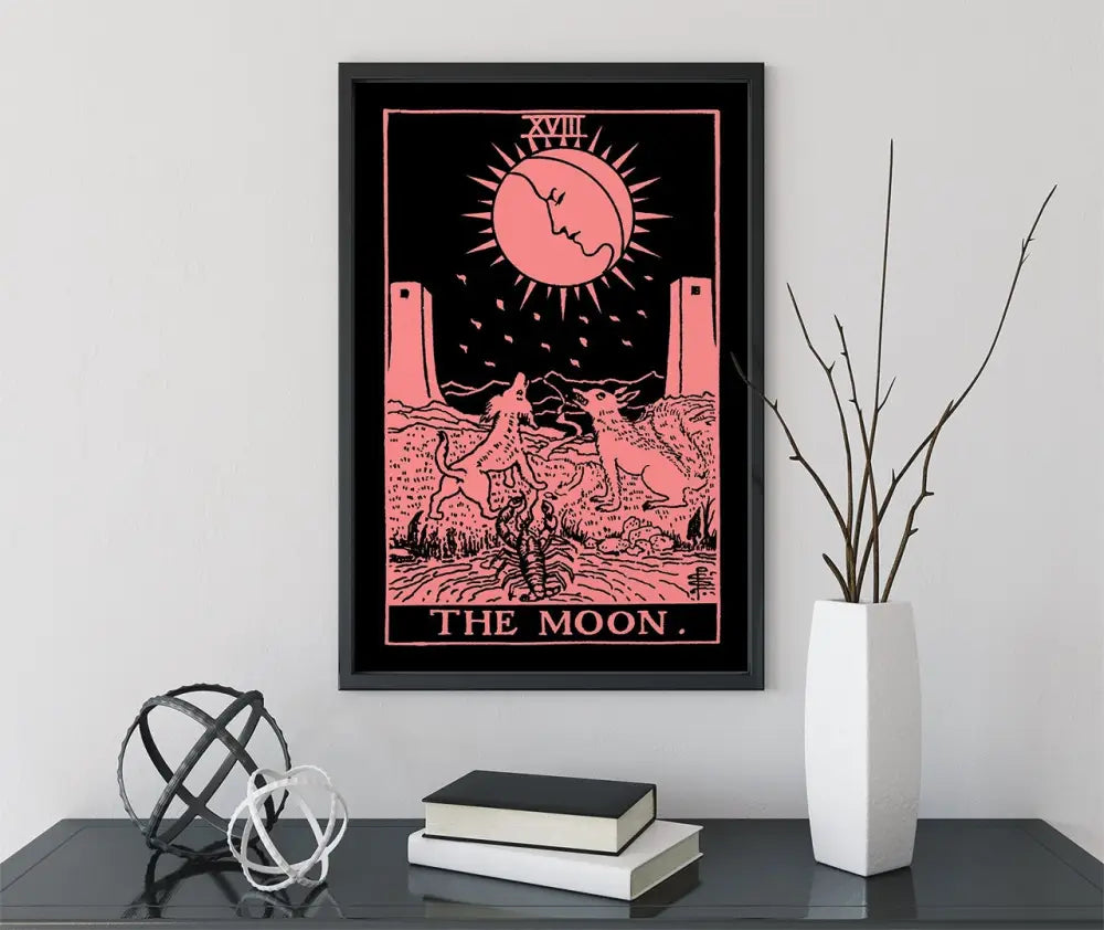 The Moon Tarot Card Print Pink and White Poster No Frame by My Store