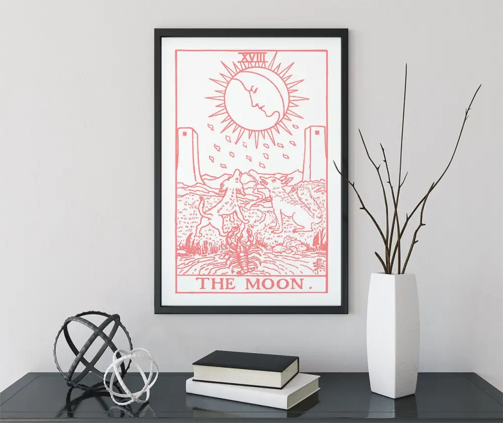 The Moon Tarot Card Print Pink and White Poster No Frame by My Store