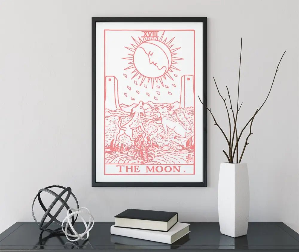 The Moon Tarot Card Print Pink and White Poster No Frame by My Store