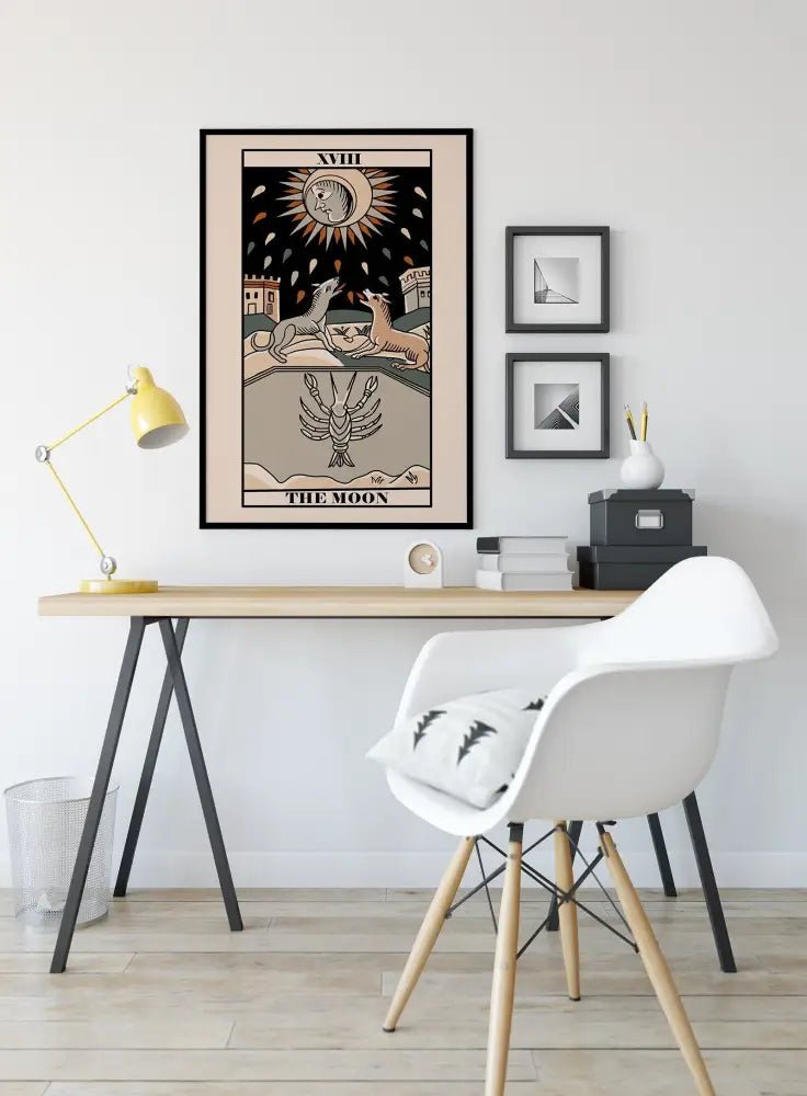 The Moon Tarot de Marseille Card Print Neutral Vibe Poster Wall Art for Modern Interiors by My Store