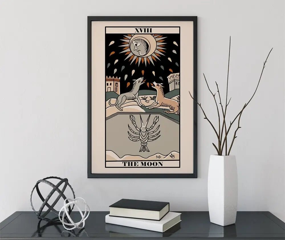 The Moon Tarot de Marseille Card Print Neutral Vibe Poster Wall Art for Modern Interiors by My Store