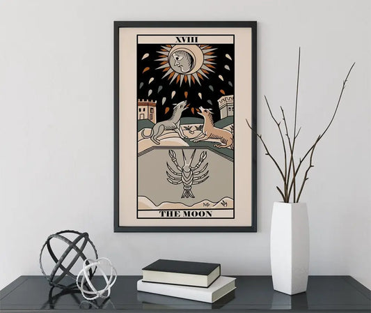 The Moon Tarot de Marseille Card Print Neutral Vibe Poster Wall Art for Modern Interiors by My Store