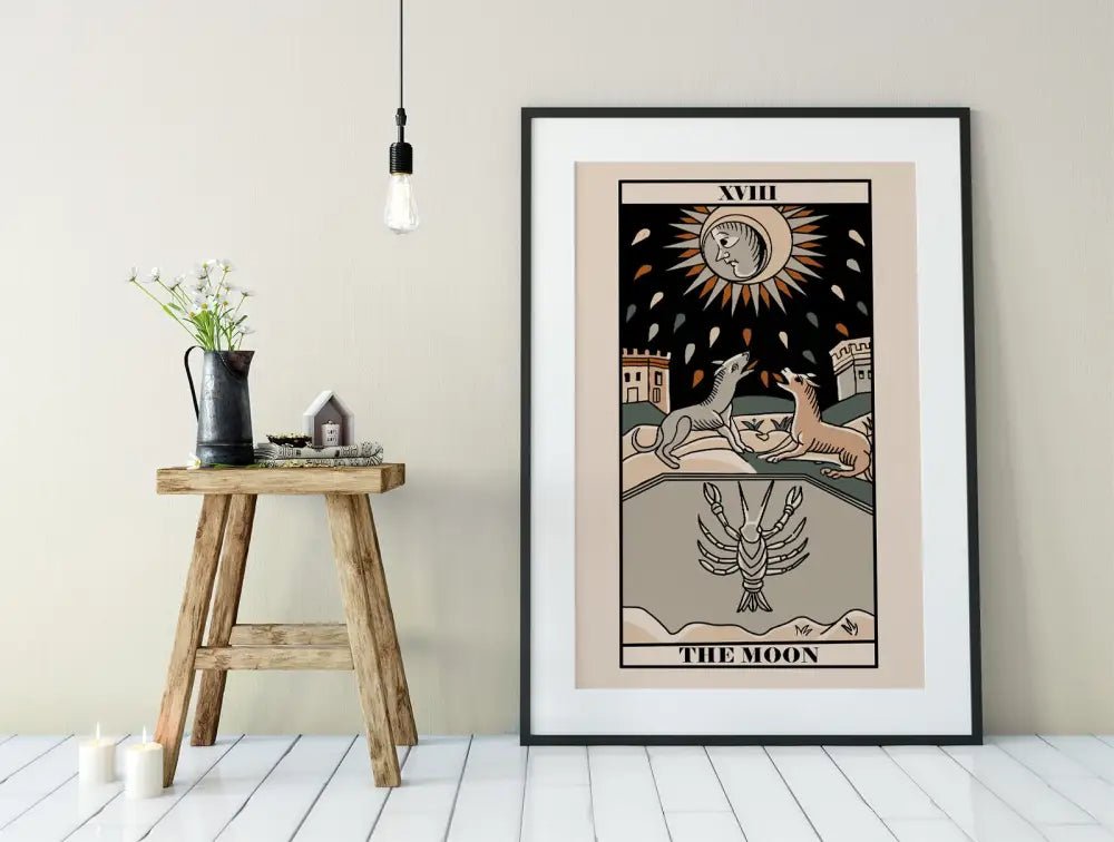 The Moon Tarot de Marseille Card Print Neutral Vibe Poster Wall Art for Modern Interiors by My Store