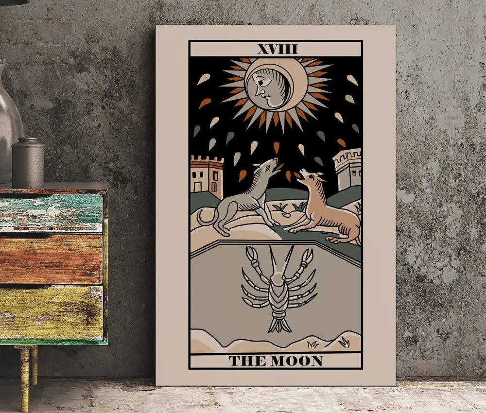 The Moon Tarot de Marseille Card Print Neutral Vibe Poster Wall Art for Modern Interiors by My Store