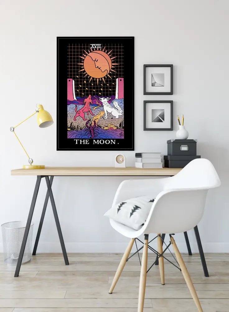 The Moon Vaporwave Tarot Card Print No Frame Art Moon Phase Poster Vintage Cosmic Wall Decor by My Store