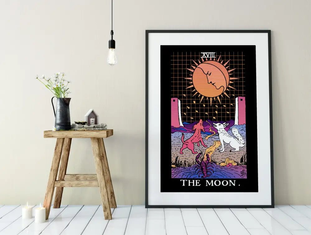 The Moon Vaporwave Tarot Card Print No Frame Art Moon Phase Poster Vintage Cosmic Wall Decor by My Store