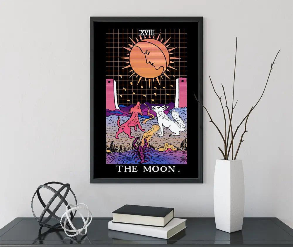 The Moon Vaporwave Tarot Card Print No Frame Art Moon Phase Poster Vintage Cosmic Wall Decor by My Store